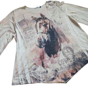 Back in the Saddle Horse Sweater Top Womens 2XL Plus Western Barn Cowboy Equestr